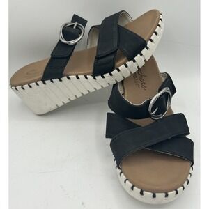 Skechers Luxe Foam Sandals Black Buckle Wedge 163280 Women's Size 7